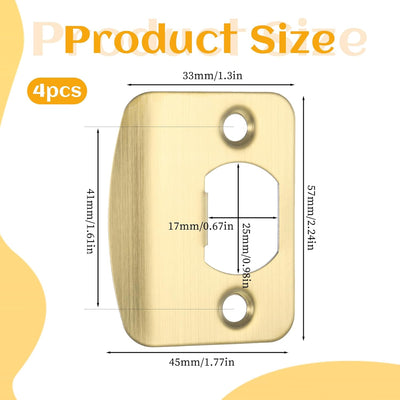 Placa huelga puerta acero inox dorado 2-1/4x1-3/4 pulg set 4 pzas