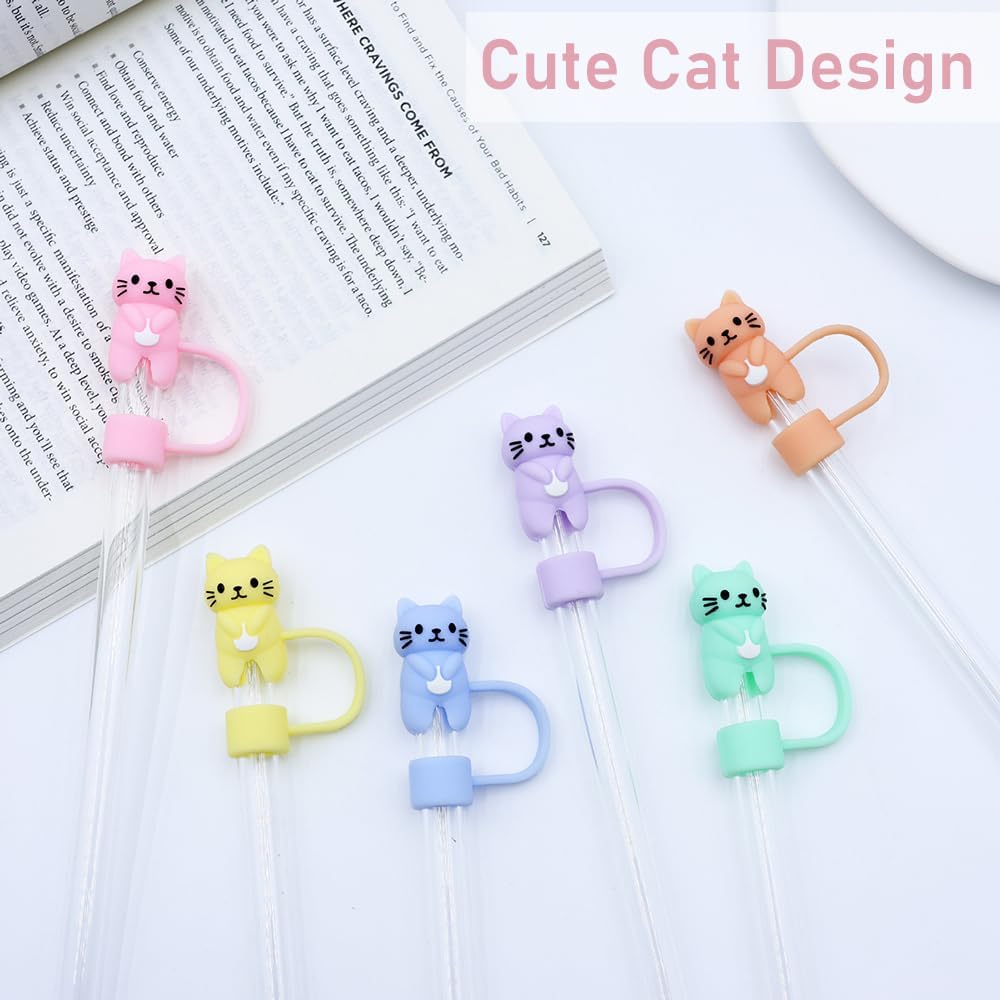 6 Tapas Silicona Gato para Vasos 40oz con Popote