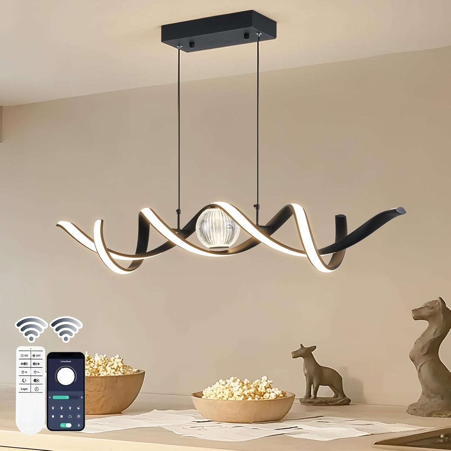 Lámpara colgante LED negra regulable 39pulg para comedor