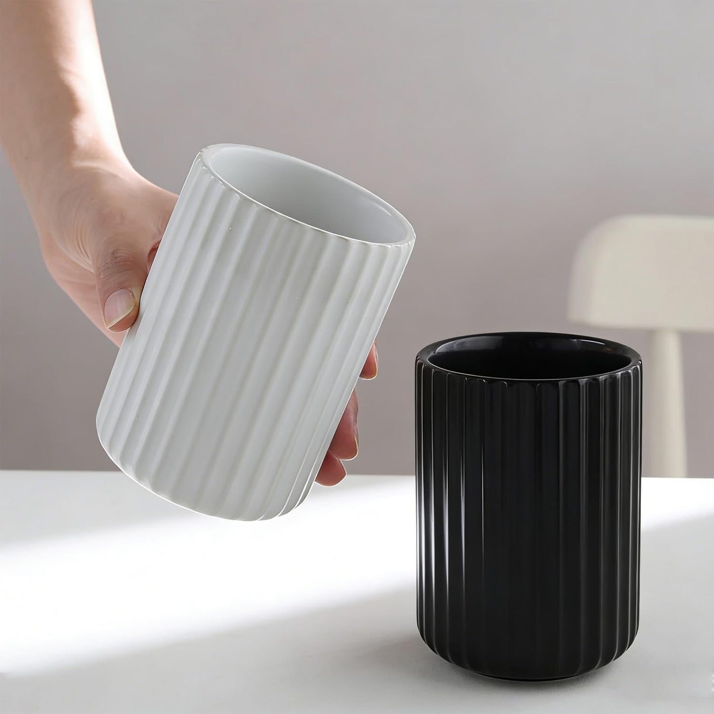 Soporte para utensilios cerámica rayas verticales organizador cucharas cafetera