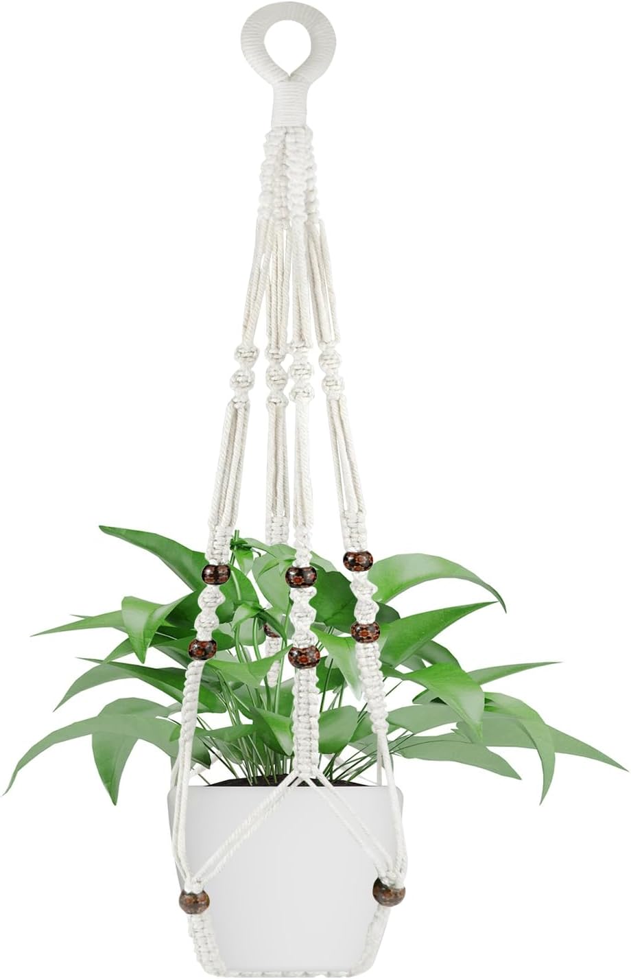 Colgador macramé para plantas 35pulg algodón madera