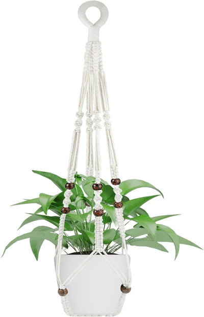 Colgador macramé para plantas 35pulg algodón madera