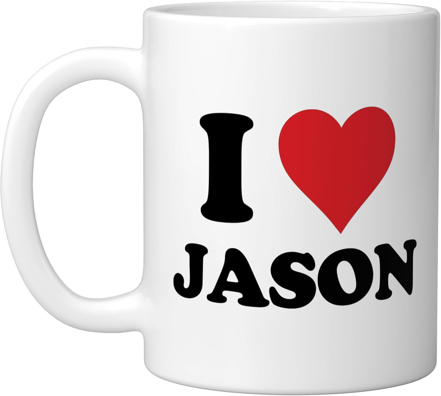 Taza cerámica personalizada I Heart Jason en blanco