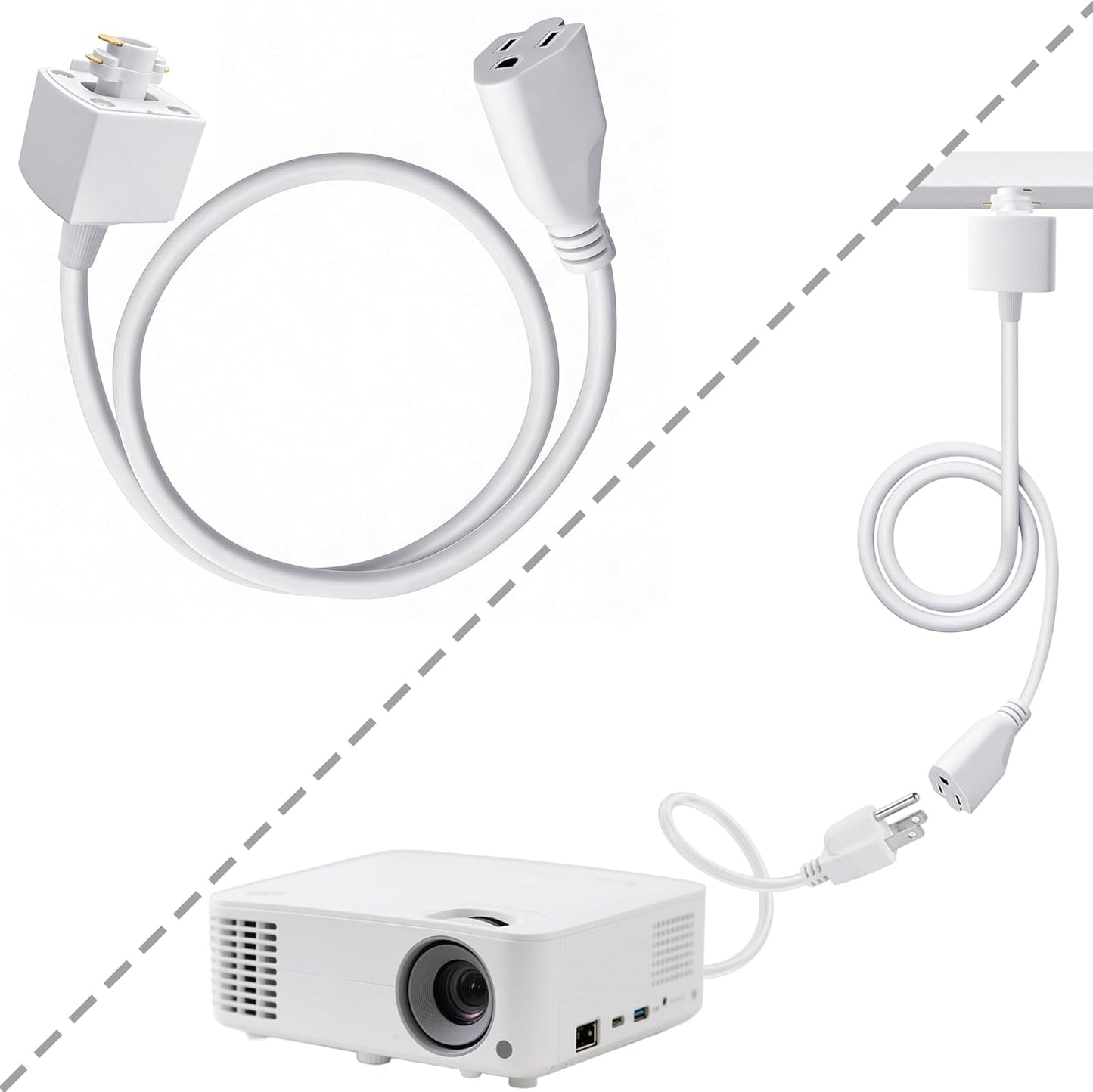 Cable extensión riel 5ft blanco enchufe hembra 3 clavijas sistema H