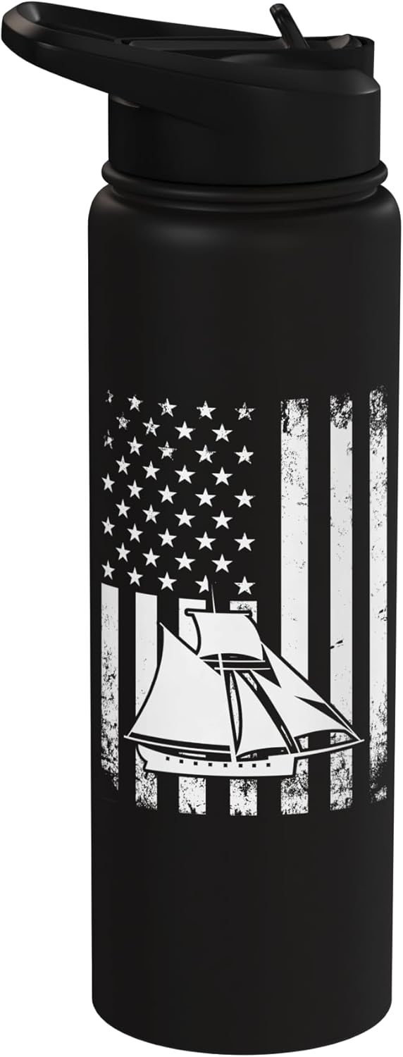 Botella de agua acero inoxidable diseño velero bandera estadounidense