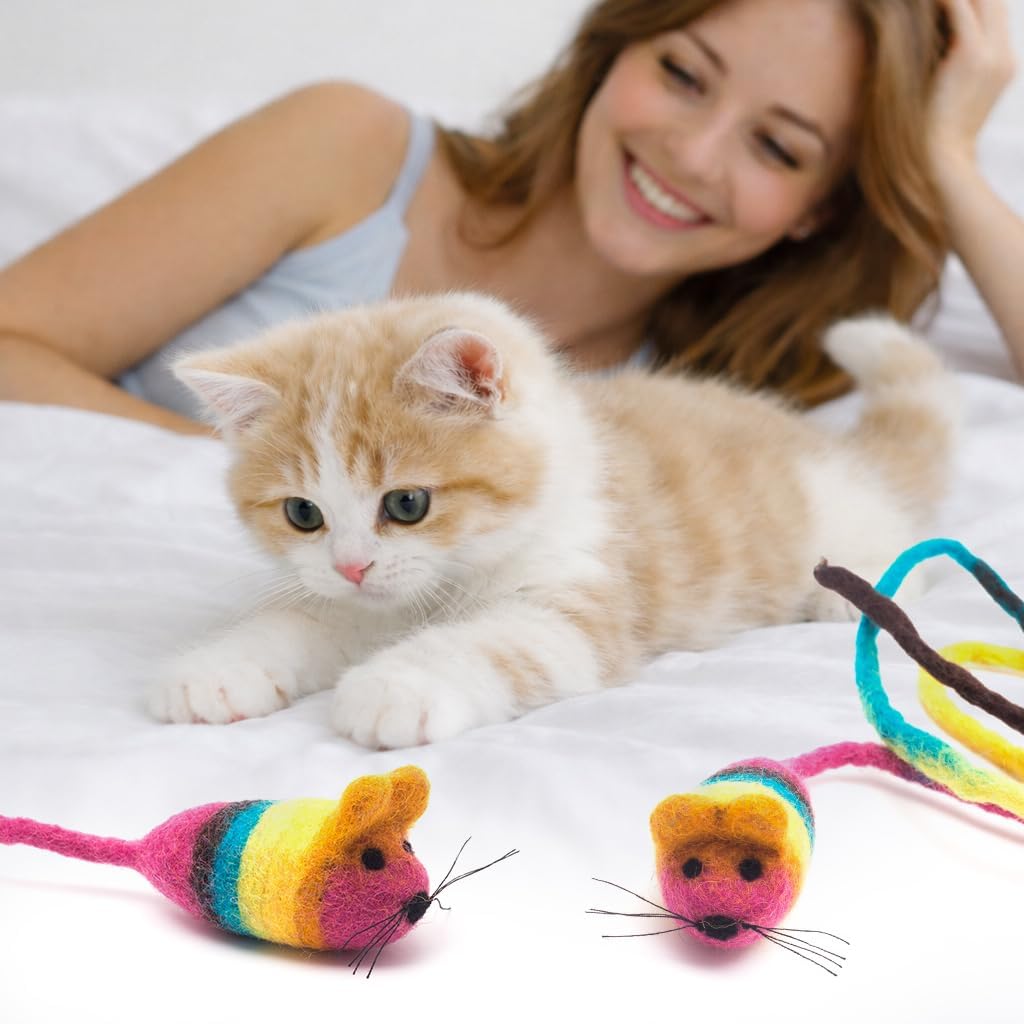 Juguete fieltro gato suave 100% lana natural seguro 42