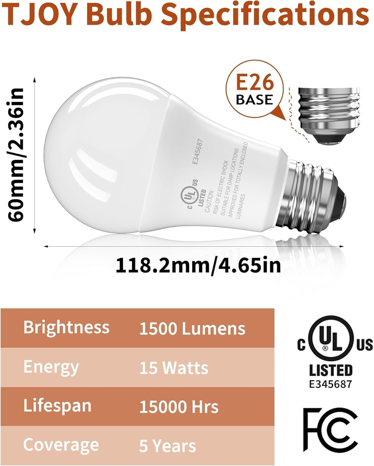 6 Pzas Bombilla LED E26 A19 Luz Blanca Cálida