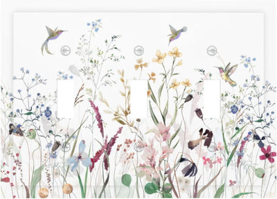 Planta flores silvestres con pájaro y luz triple para pared
