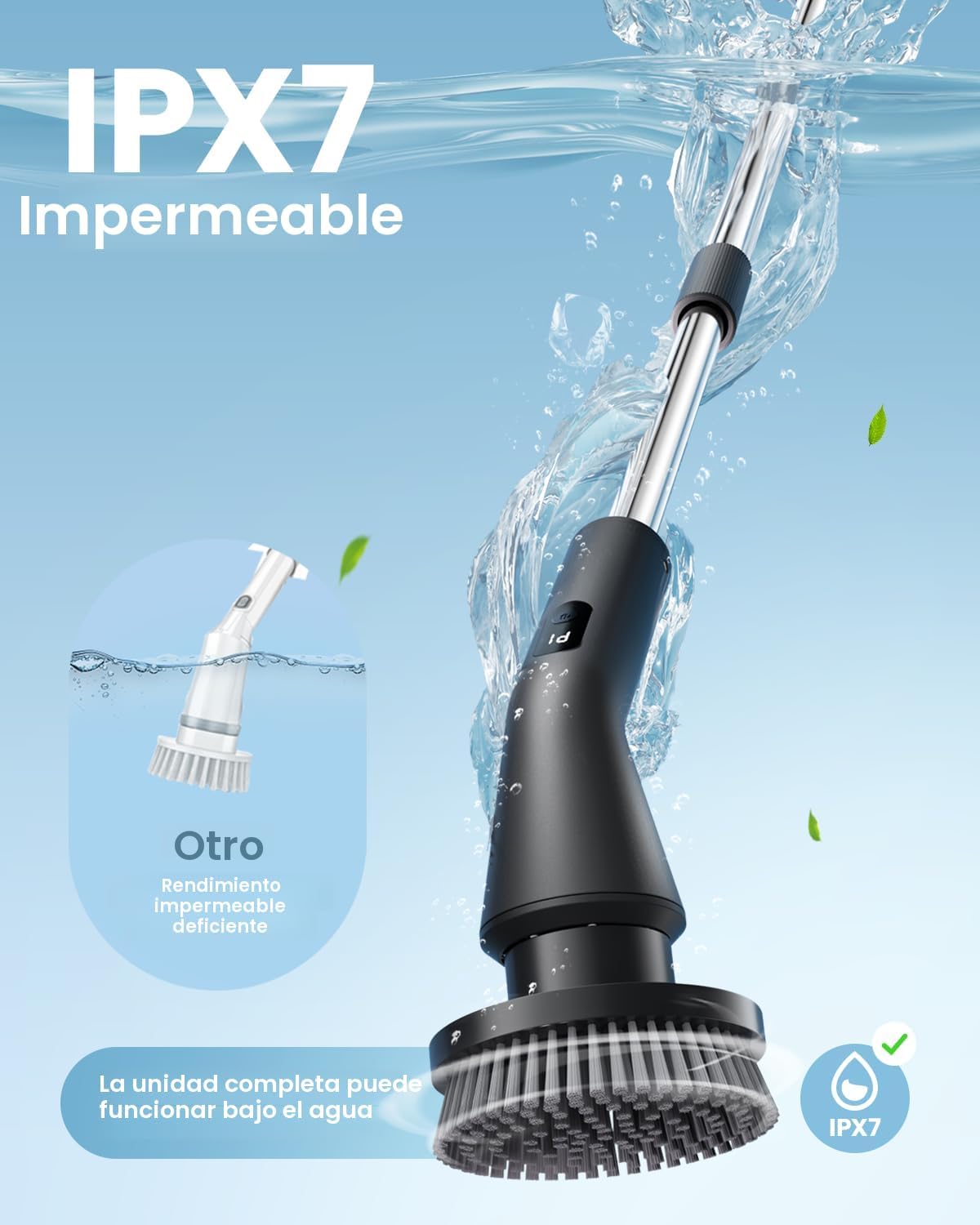 Limpiador eléctrico inalámbrico IPX7 con 7 cabezales extensible