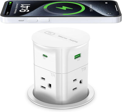 Toma corriente desplegable 3.15pulg con cargador inalámbrico 65W 4 USB blanco