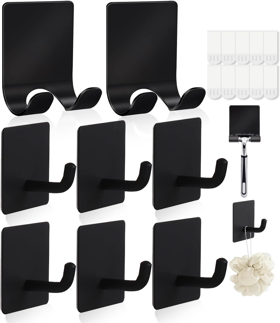 2 Soportes Maquinilla Ducha 6 Ganchos Adhesivos Pared Baño