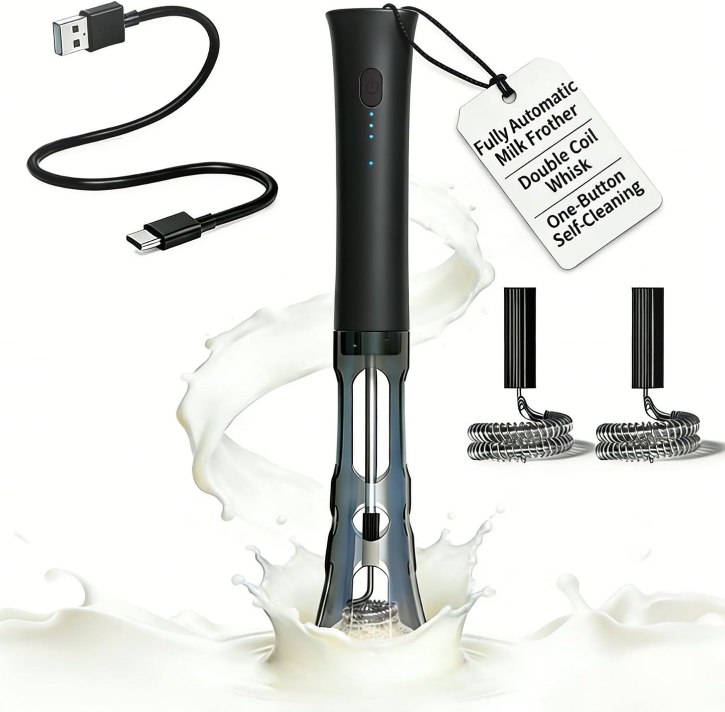 Espumador leche recargable varilla eléctrica acero inox