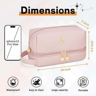 Bolsa maquillaje mujer doble capa con organizador brochas colgante