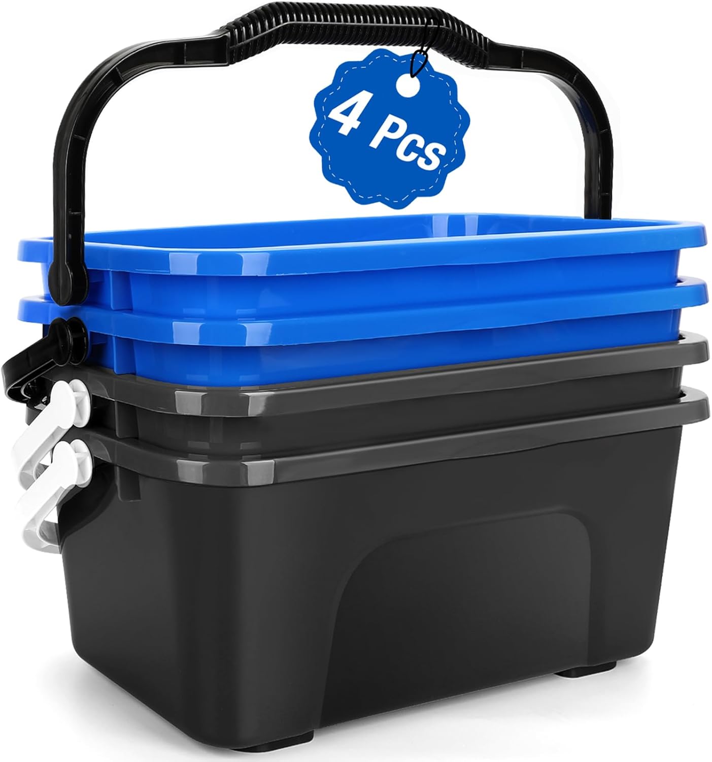 Cubo limpieza 3gal con asa 4 cubos plástico cuadrados azul gris