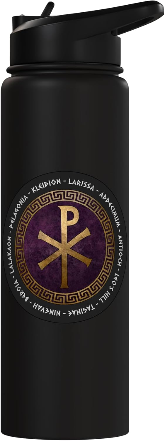 Botella de agua aislada con símbolo Chi Rho acero inoxidable