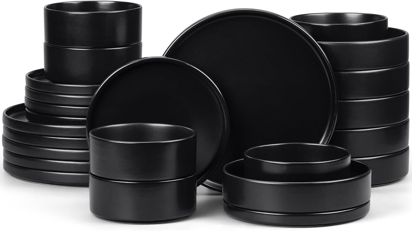 Set 24 Pzas Vajilla Negra Cerámica Pasta Moderna