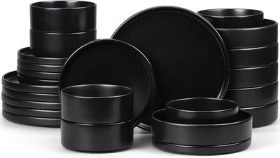 Set 24 Pzas Vajilla Negra Cerámica Pasta Moderna