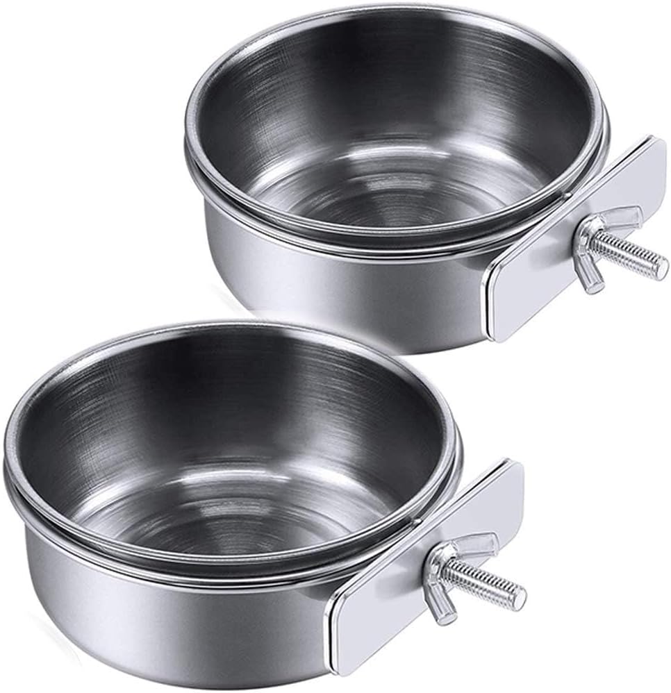 2 Tazas Alimentación Loro Acero Inox con Soporte