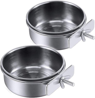 2 Tazas Alimentación Loro Acero Inox con Soporte