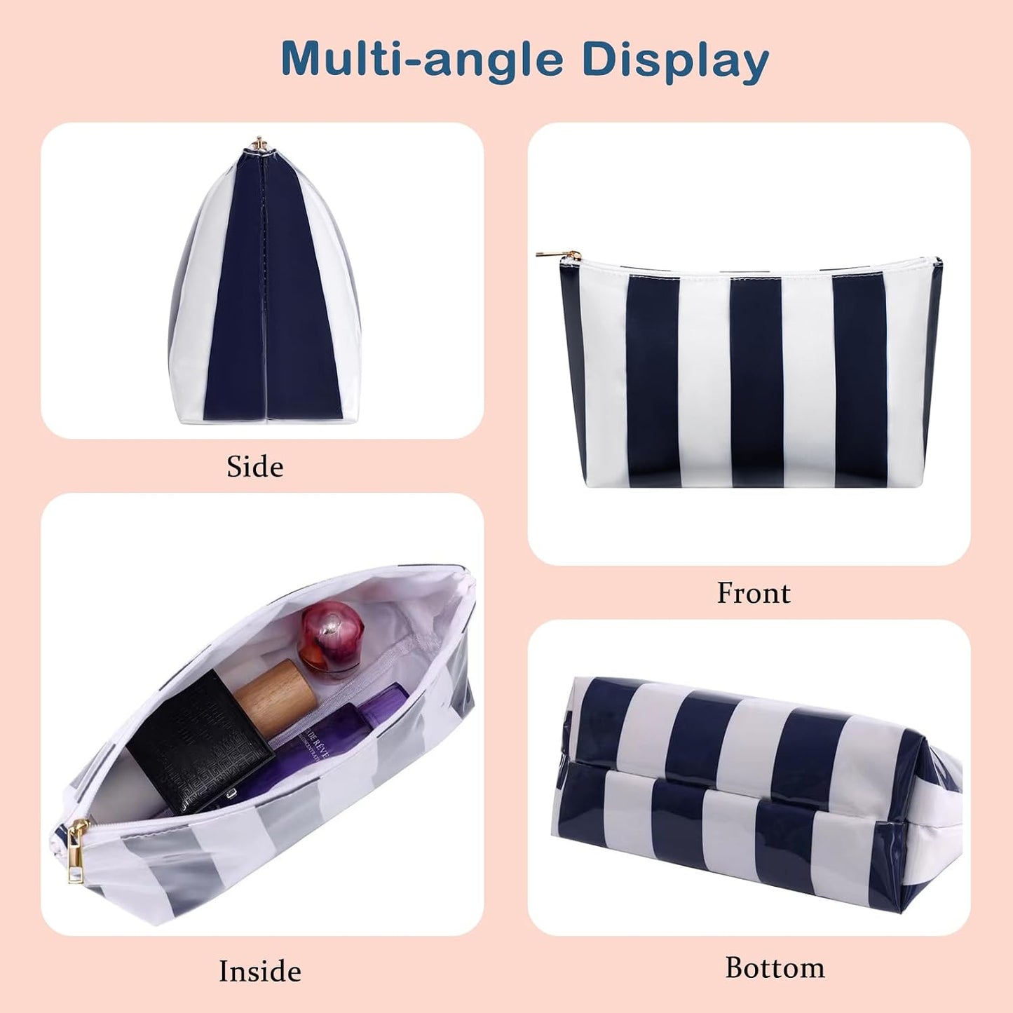 Bolsa maquillaje PVC impermeable a rayas con cremallera