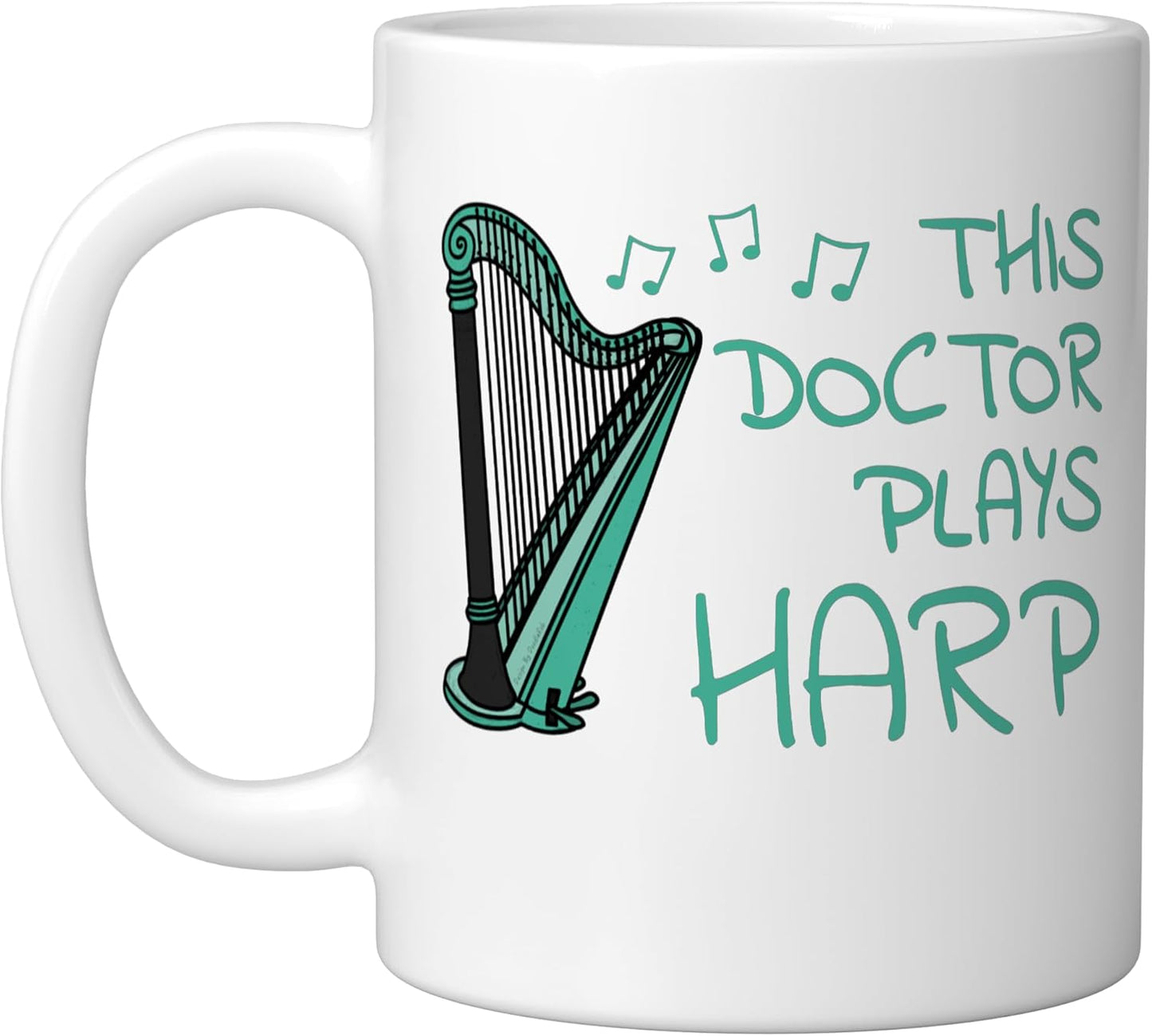 Taza de cerámica para doctor que toca arpa, blanca