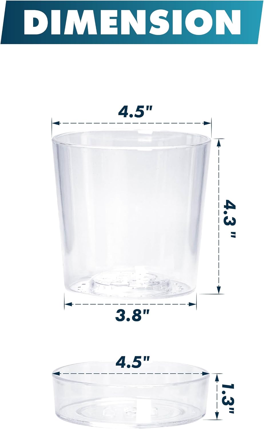 Maceta acrílico transparente 4.5pulg con bandeja orquídea