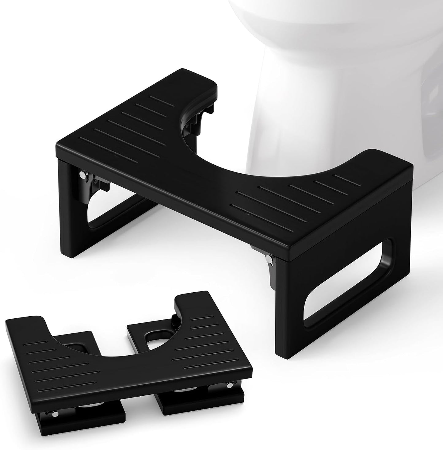 Taburete orinal plegable bambú antideslizante negro