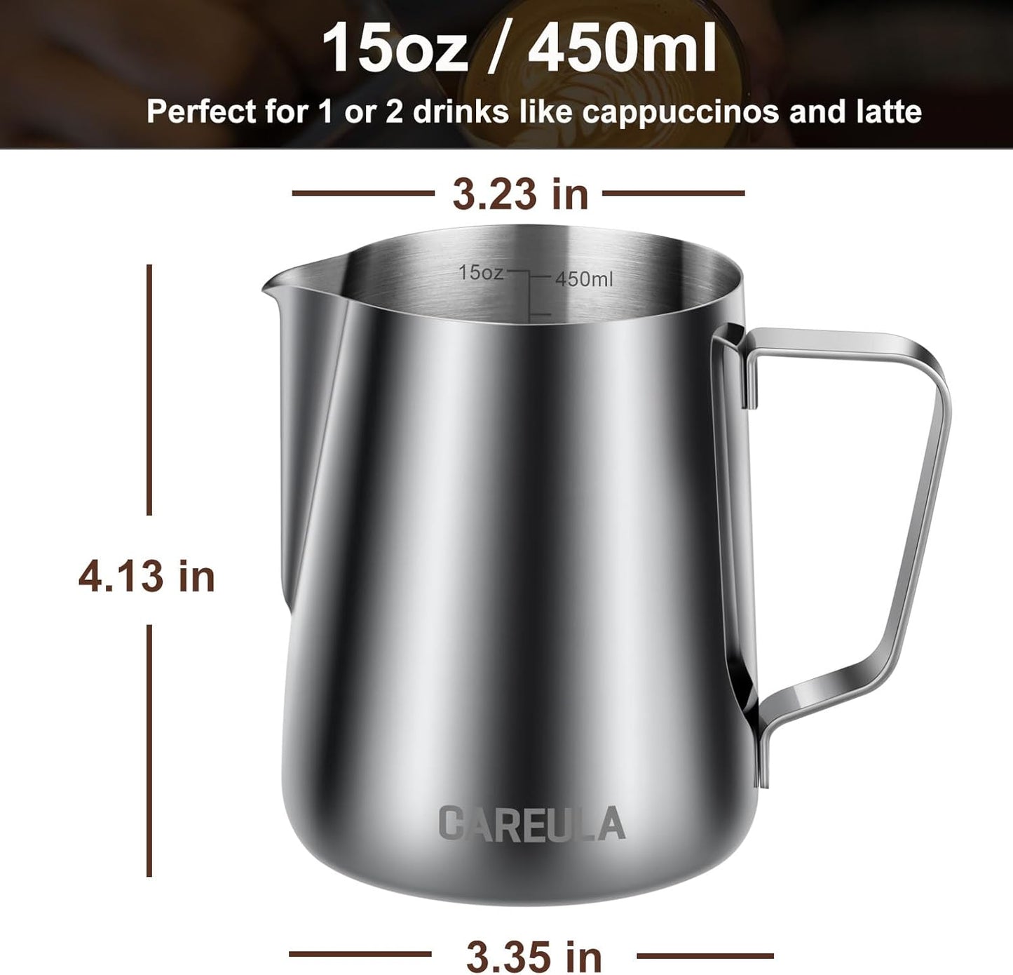 Jarra de espuma de leche de acero inoxidable 15 oz para cafetera expreso