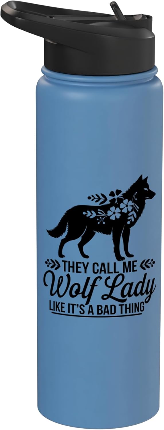Botella de agua acero inoxidable Wolf Lady aislada