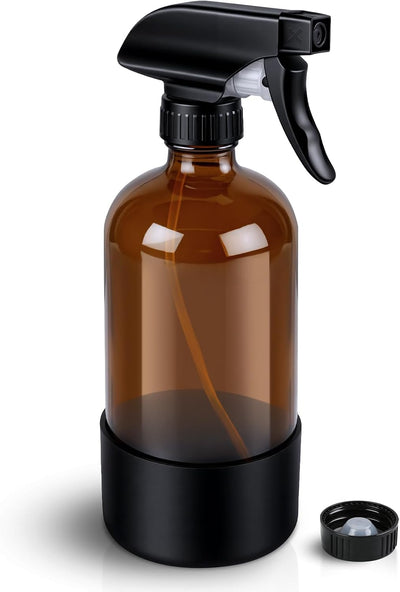 Botella spray vidrio ámbar 16oz con funda silicona recargable