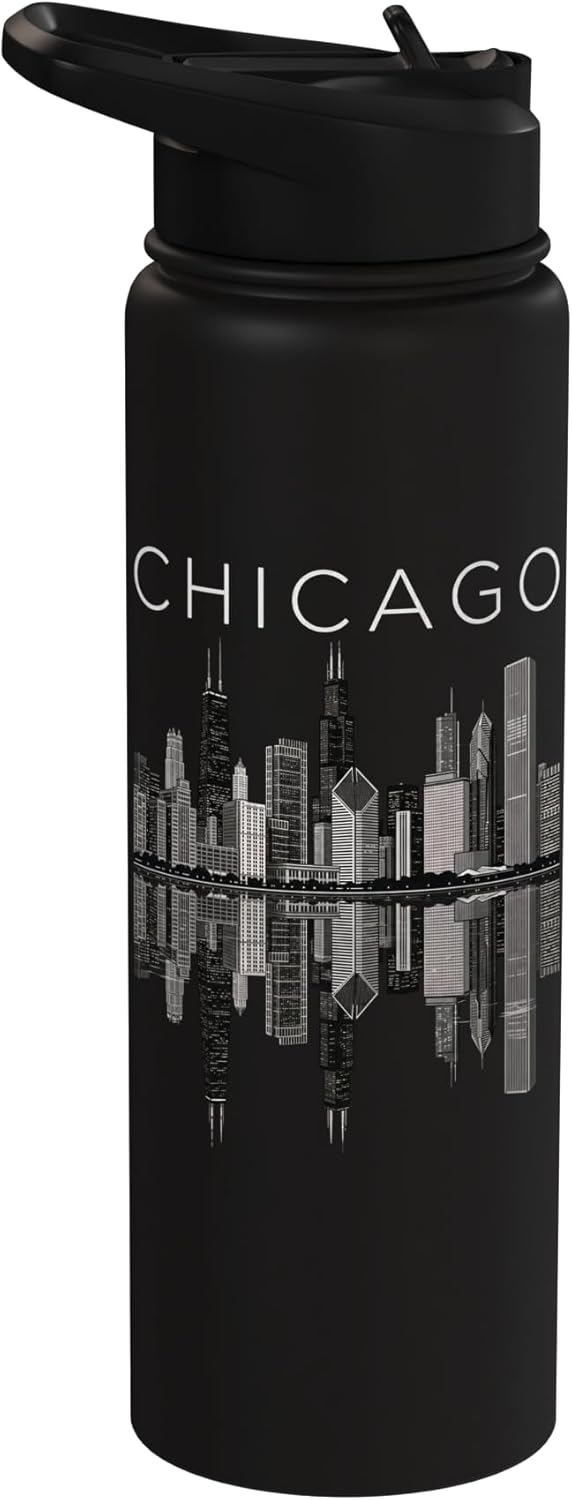Botella de agua acero inoxidable vista urbana Chicago sin BPA