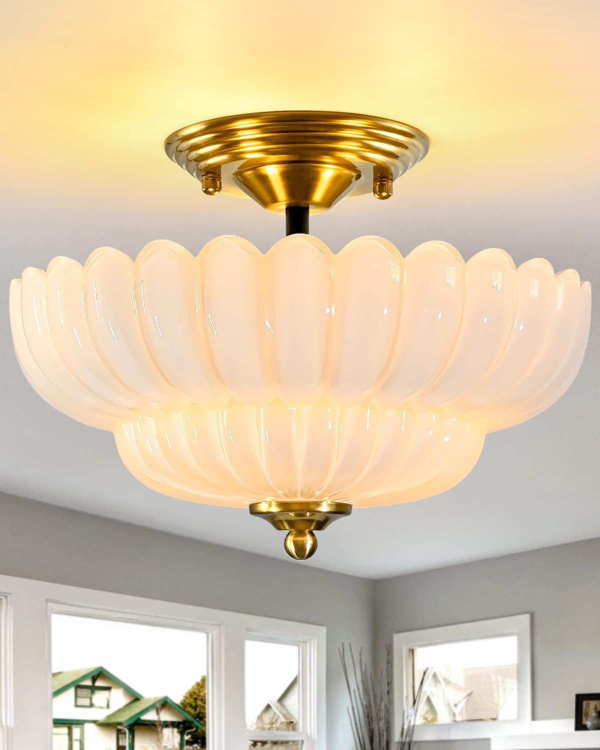 Lámpara techo 3 luces cristal blanco moderna para dormitorio cocina