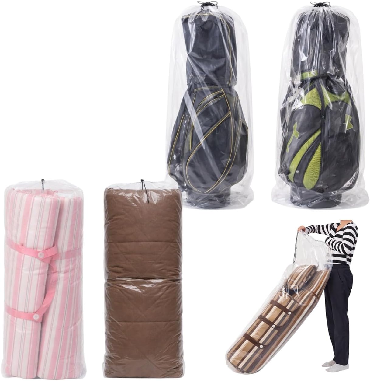 4 bolsas plástico con cordón para maletas XL