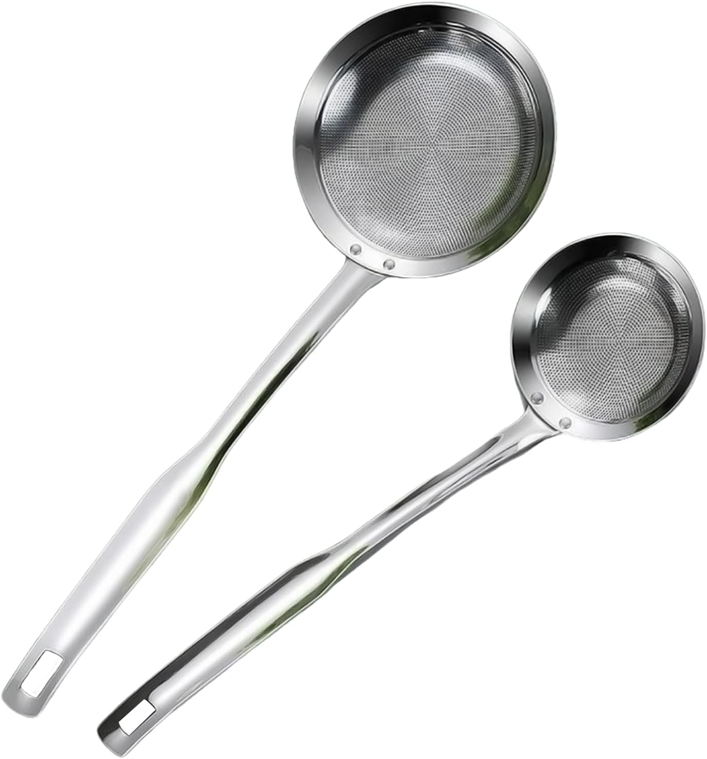 Paquete de 2 coladores de acero inoxidable con cuchara espumadora
