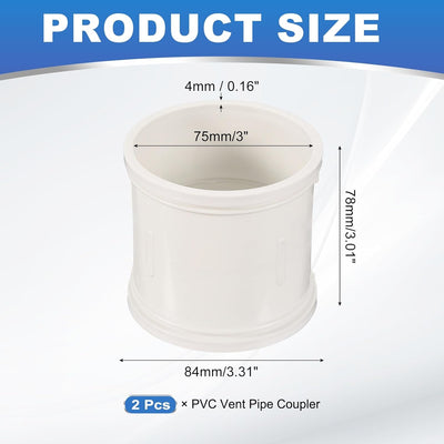 2 Acopladores PVC 3pulg Blanco Conector Tubo Redondo