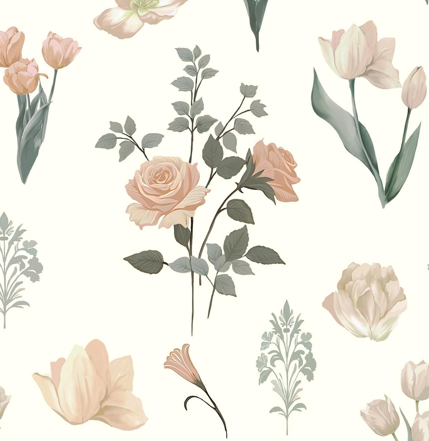 Papel tapiz vintage floral beige autoadhesivo extraíble