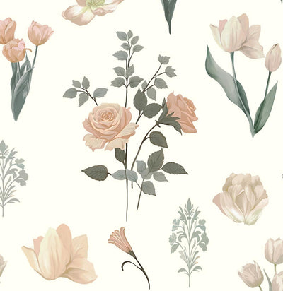 Papel tapiz vintage floral beige autoadhesivo extraíble