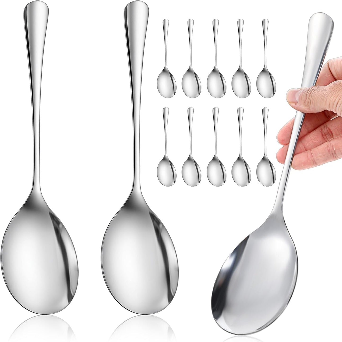 Juego de 10 cucharas grandes de acero inoxidable para servir