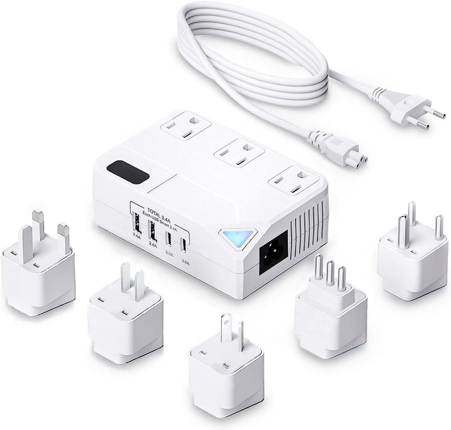 Convertidor viaje 250W USB y USB-C 220V a 110V