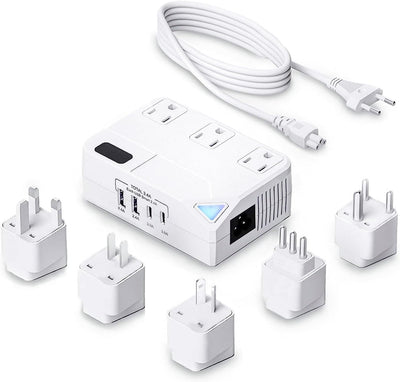 Convertidor viaje 250W USB y USB-C 220V a 110V
