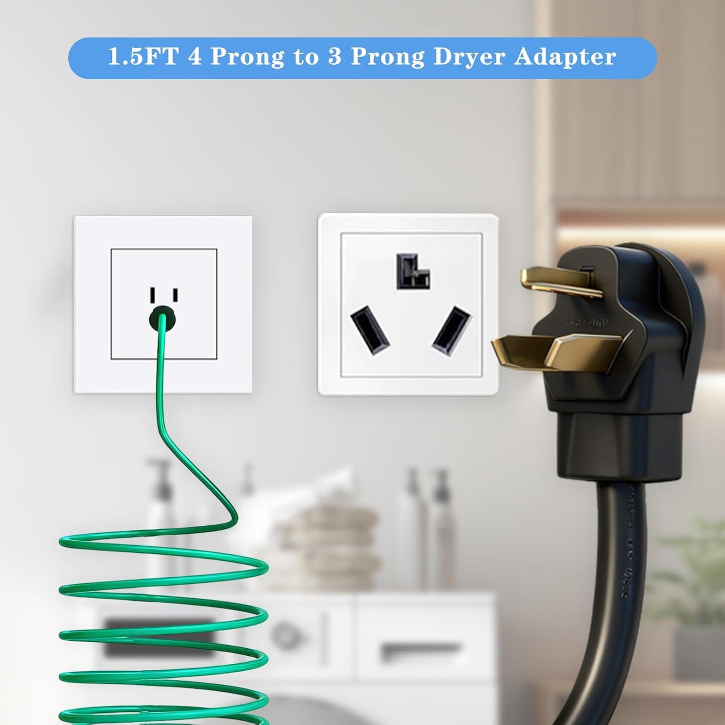 Adaptador secadora 4 clavijas a 3 con cable tierra