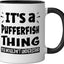 Taza cerámica Pufferfish para amantes de animales negra/blanca