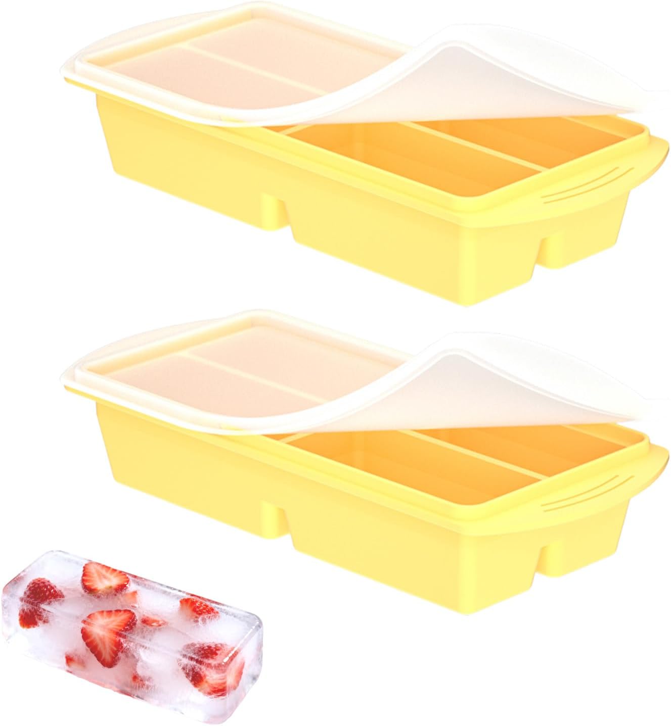 Paquete de 2 bandejas de silicona para cubitos de hielo grandes con tapas