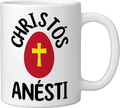 Taza cerámica Christos Anesti Pascua huevo rojo Tsougrisma blanca