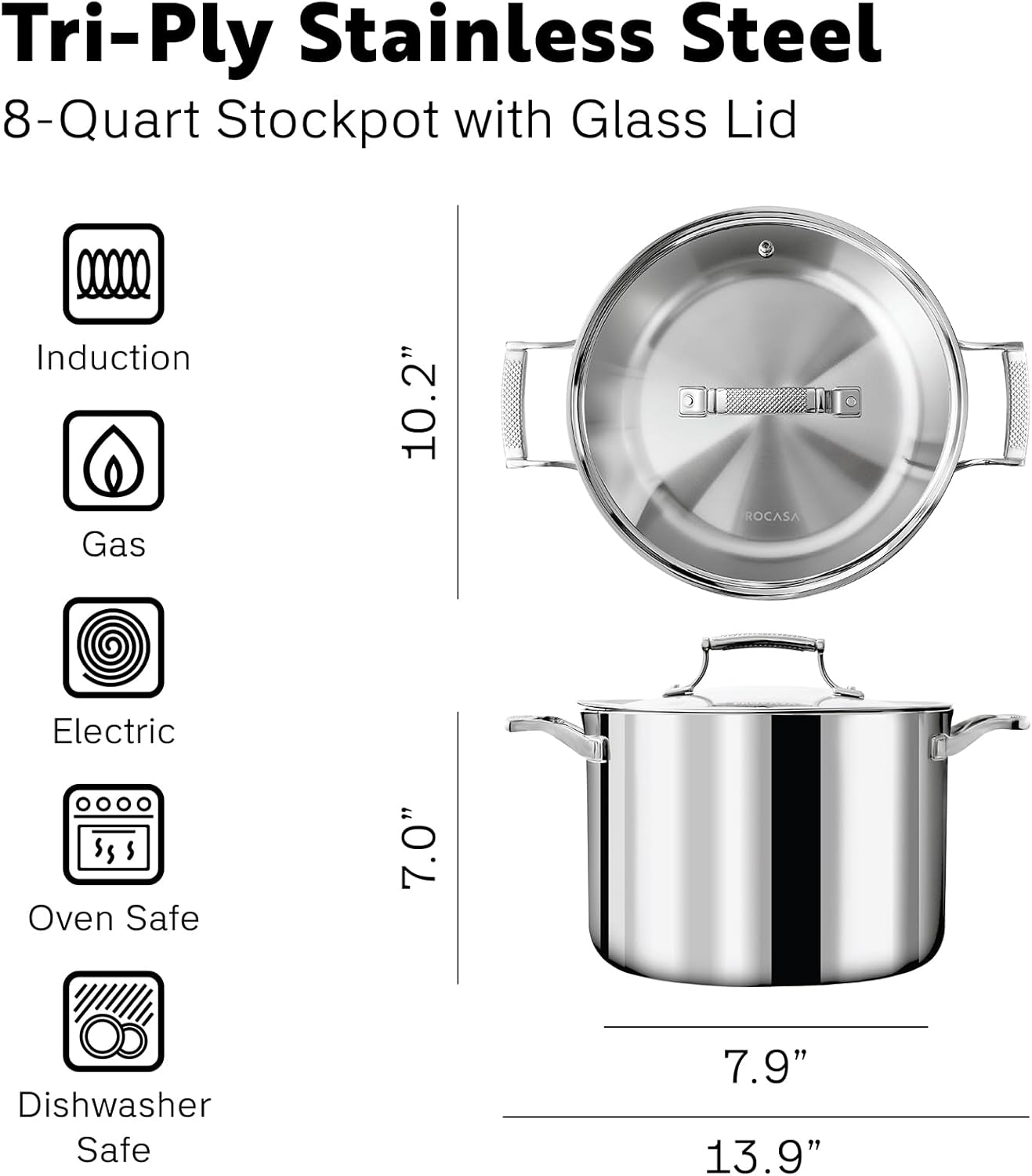 Olla acero inox 8qt horno holandés 3 capas tapa