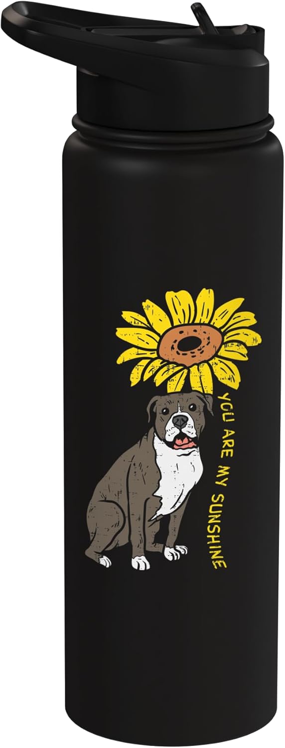 Botella de agua aislada Pitbull Sunflower para dueños de perros