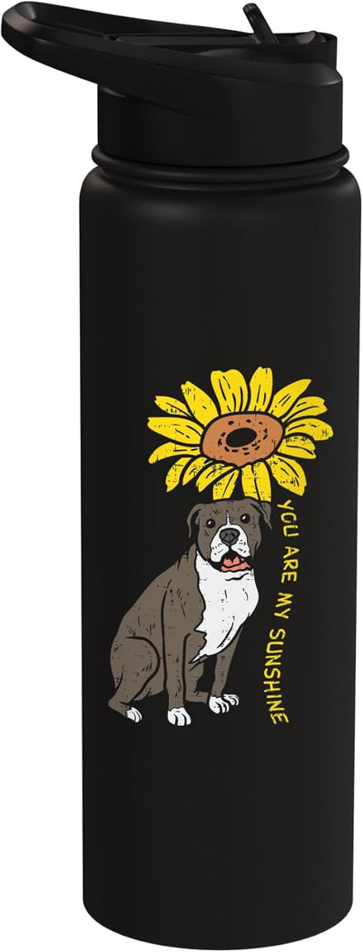 Botella de agua aislada Pitbull Sunflower para dueños de perros