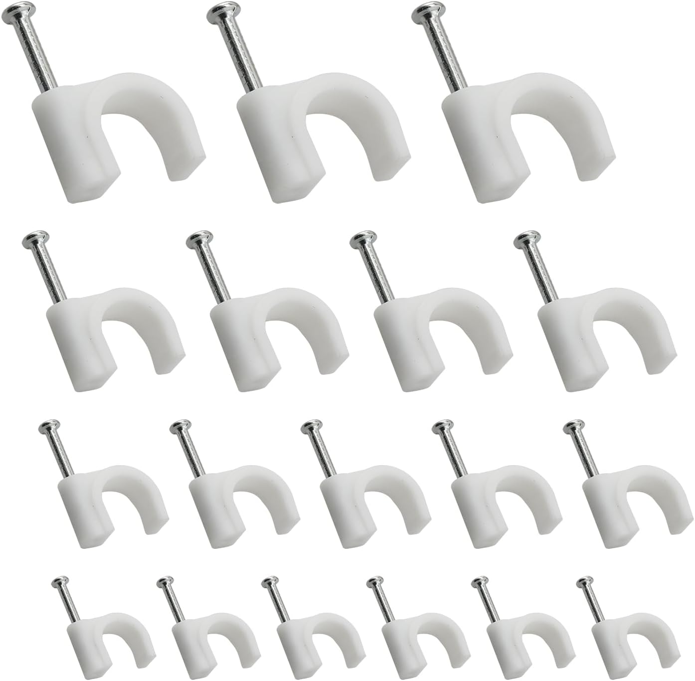 400 Clips Cable Blanco Clavos Acero Multitamaño 4/6/8/0.394pulg