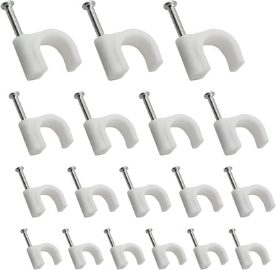 400 Clips Cable Blanco Clavos Acero Multitamaño 4/6/8/0.394pulg