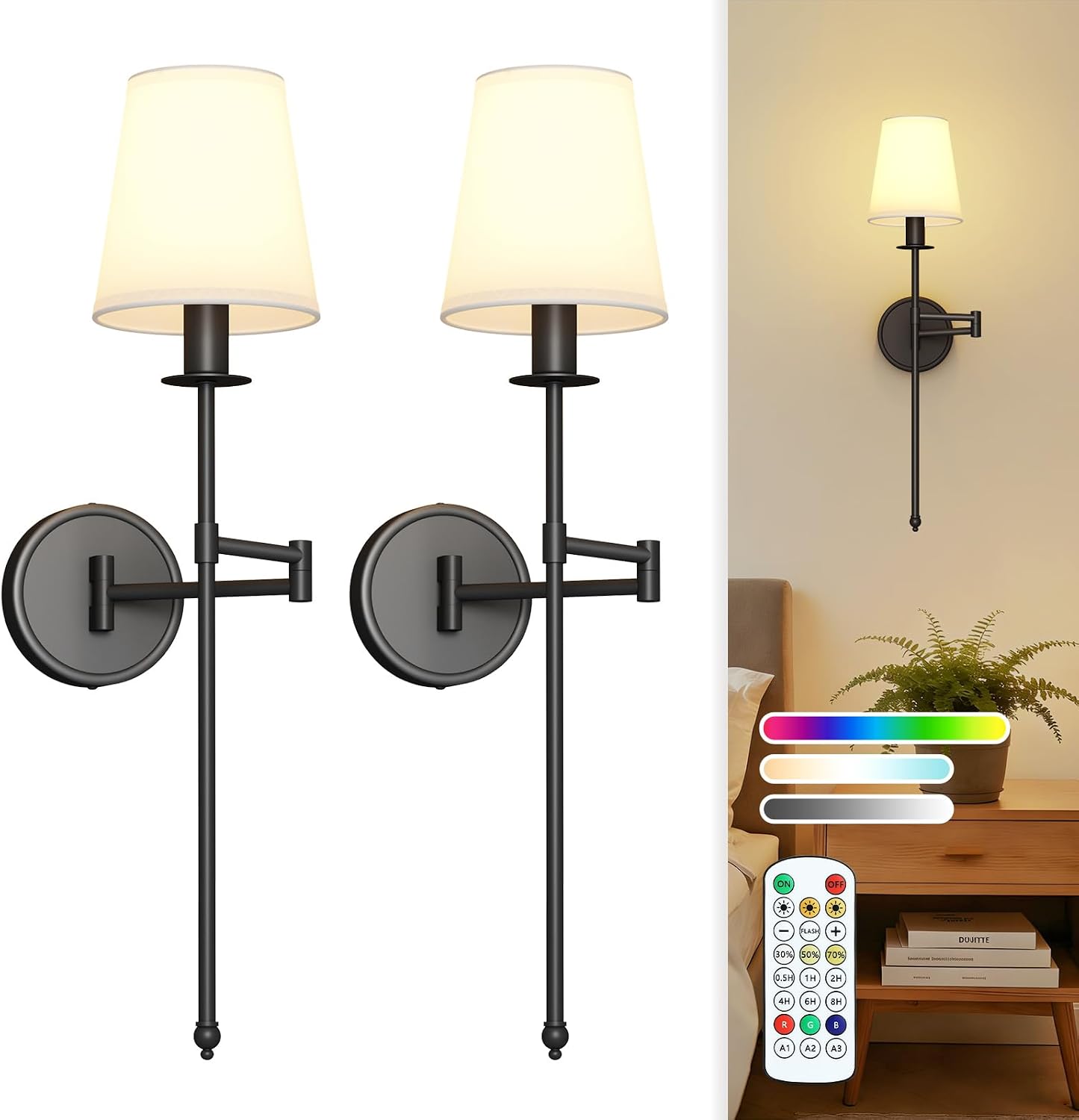 Lámpara pared inalámbrica 24.8pulg RGB con control remoto
